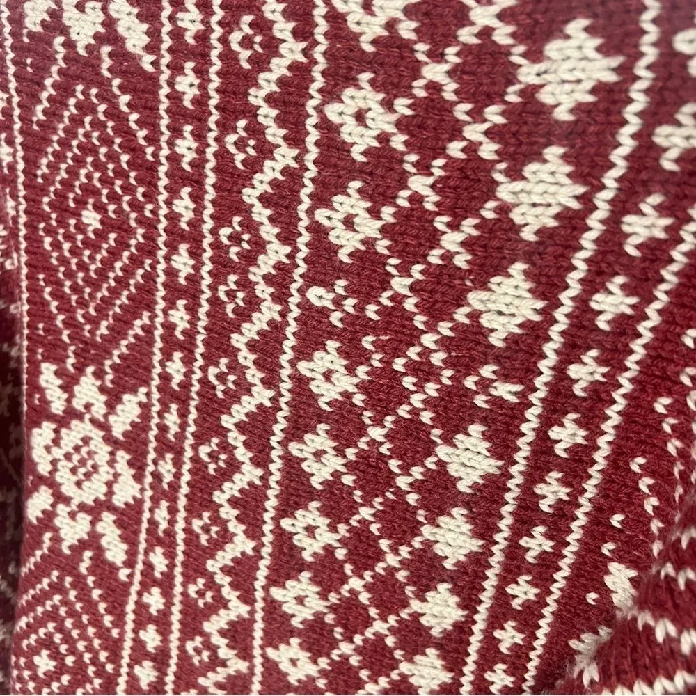 CAbi Fair Isle Shrug Cardigan Sweater Burgundy Cream Size Medium